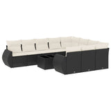 11 Piece Garden Sofa Set with Cushions Black Poly Rattan - Front View