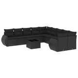 11 Piece Garden Sofa Set with Cushions Black Poly Rattan - Front View