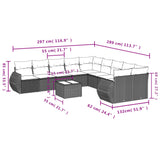 11 Piece Garden Sofa Set with Cushions Black Poly Rattan - Side View