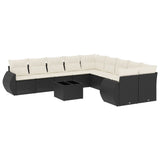 11 Piece Garden Sofa Set with Cushions Black Poly Rattan - Front View