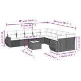 11 Piece Garden Sofa Set with Cushions Black Poly Rattan - Side View