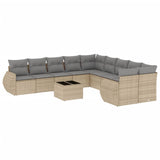 11 Piece Garden Sofa Set with Cushions Beige Poly Rattan - Front View