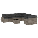 11 Piece Garden Sofa Set with Cushions Grey Poly Rattan - Front View