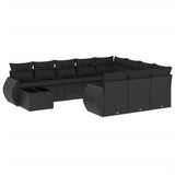 11 Piece Garden Sofa Set with Cushions Black Poly Rattan - Front View