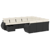11 Piece Garden Sofa Set with Cushions Black Poly Rattan - Front View