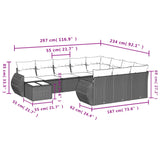 11 Piece Garden Sofa Set with Cushions Grey Poly Rattan - Side View