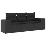 3 Piece Garden Sofa Set with Cushions Black Poly Rattan - Front View