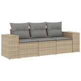 3 Piece Garden Sofa Set with Cushions Beige Poly Rattan - Front View