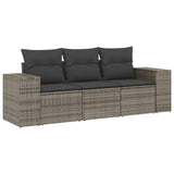 3 Piece Garden Sofa Set with Cushions Grey Poly Rattan - Front View