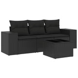 4 Piece Garden Sofa Set with Cushions Black Poly Rattan - Front View