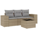 4 Piece Garden Sofa Set with Cushions Beige Poly Rattan - Front View
