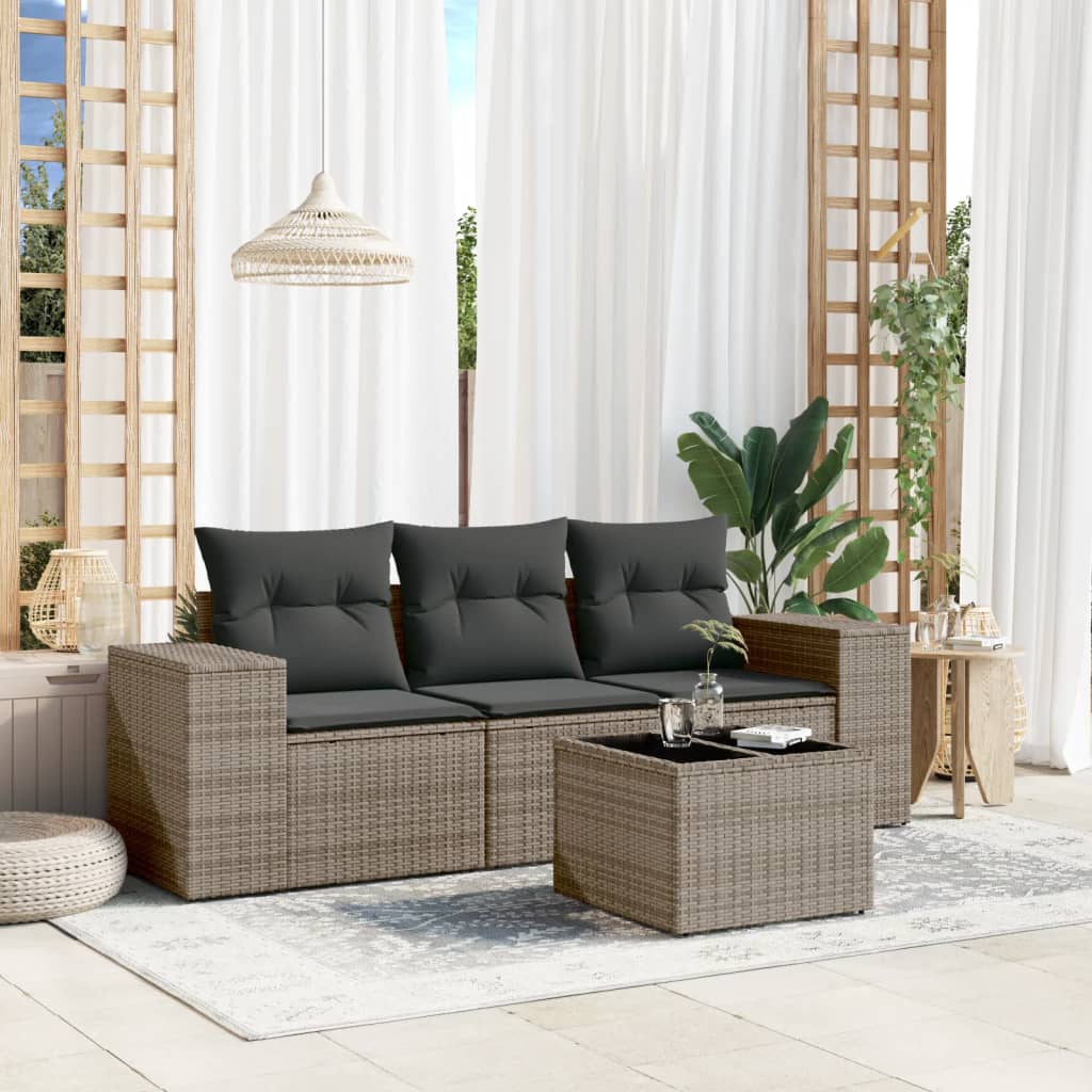 4 Piece Garden Sofa Set with Cushions Grey Poly Rattan