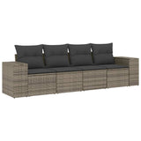 4 Piece Garden Sofa Set with Cushions Grey Poly Rattan - Front View