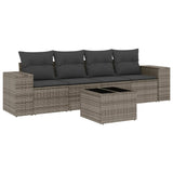 5 Piece Garden Sofa Set with Cushions Grey Poly Rattan - Front View