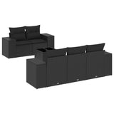 6 Piece Garden Sofa Set with Cushions Black Poly Rattan - Front View