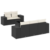 6 Piece Garden Sofa Set with Cushions Black Poly Rattan - Front View