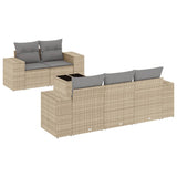 6 Piece Garden Sofa Set with Cushions Beige Poly Rattan - Front View