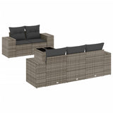 6 Piece Garden Sofa Set with Cushions Grey Poly Rattan - Front View