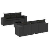 7 Piece Garden Sofa Set with Cushions Black Poly Rattan - Front View