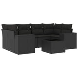 7 Piece Garden Sofa Set with Cushions Black Poly Rattan - Front View