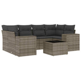 7 Piece Garden Sofa Set with Cushions Grey Poly Rattan - Front View
