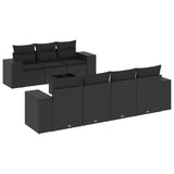 8 Piece Garden Sofa Set with Cushions Black Poly Rattan - Front View