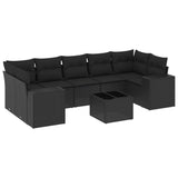 8 Piece Garden Sofa Set with Cushions Black Poly Rattan - Front View