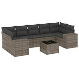 8 Piece Garden Sofa Set with Cushions Grey Poly Rattan - Front View