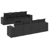 9 Piece Garden Sofa Set with Cushions Black Poly Rattan - Front View