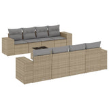 9 Piece Garden Sofa Set with Cushions Beige Poly Rattan - Front View