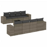9 Piece Garden Sofa Set with Cushions Grey Poly Rattan - Front View
