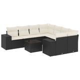 9 Piece Garden Sofa Set with Cushions Black Poly Rattan - Front View