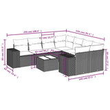 9 Piece Garden Sofa Set with Cushions Black Poly Rattan - Side View