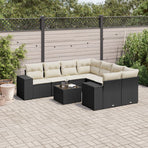9 Piece Garden Sofa Set with Cushions Black Poly Rattan