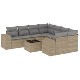 9 Piece Garden Sofa Set with Cushions Beige Poly Rattan - Front View