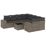 9 Piece Garden Sofa Set with Cushions Grey Poly Rattan - Front View