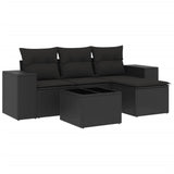 5 Piece Garden Sofa Set with Cushions Black Poly Rattan - Front View
