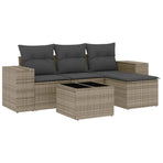 5 Piece Garden Sofa Set with Cushions Grey Poly Rattan
