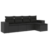 5 Piece Garden Sofa Set with Cushions Black Poly Rattan - Front View