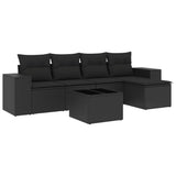 6 Piece Garden Sofa Set with Cushions Black Poly Rattan - Front View
