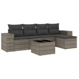 6 Piece Garden Sofa Set with Cushions Grey Poly Rattan - Front View