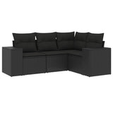 4 Piece Garden Sofa Set with Cushions Black Poly Rattan - Front View