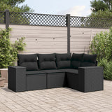 4 Piece Garden Sofa Set with Cushions Black Poly Rattan