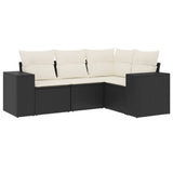 4 Piece Garden Sofa Set with Cushions Black Poly Rattan - Front View