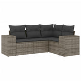 4 Piece Garden Sofa Set with Cushions Grey Poly Rattan - Front View