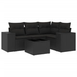 5 Piece Garden Sofa Set with Cushions Black Poly Rattan