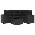 5 Piece Garden Sofa Set with Cushions Black Poly Rattan