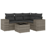 5 Piece Garden Sofa Set with Cushions Grey Poly Rattan - Front View