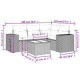 5 Piece Garden Sofa Set with Cushions Grey Poly Rattan