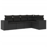 5 Piece Garden Sofa Set with Cushions Black Poly Rattan - Front View
